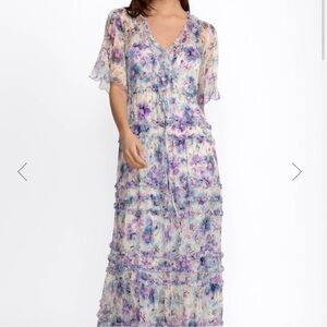 Johnny Was Floral Maxi Dress in Purple and Cream